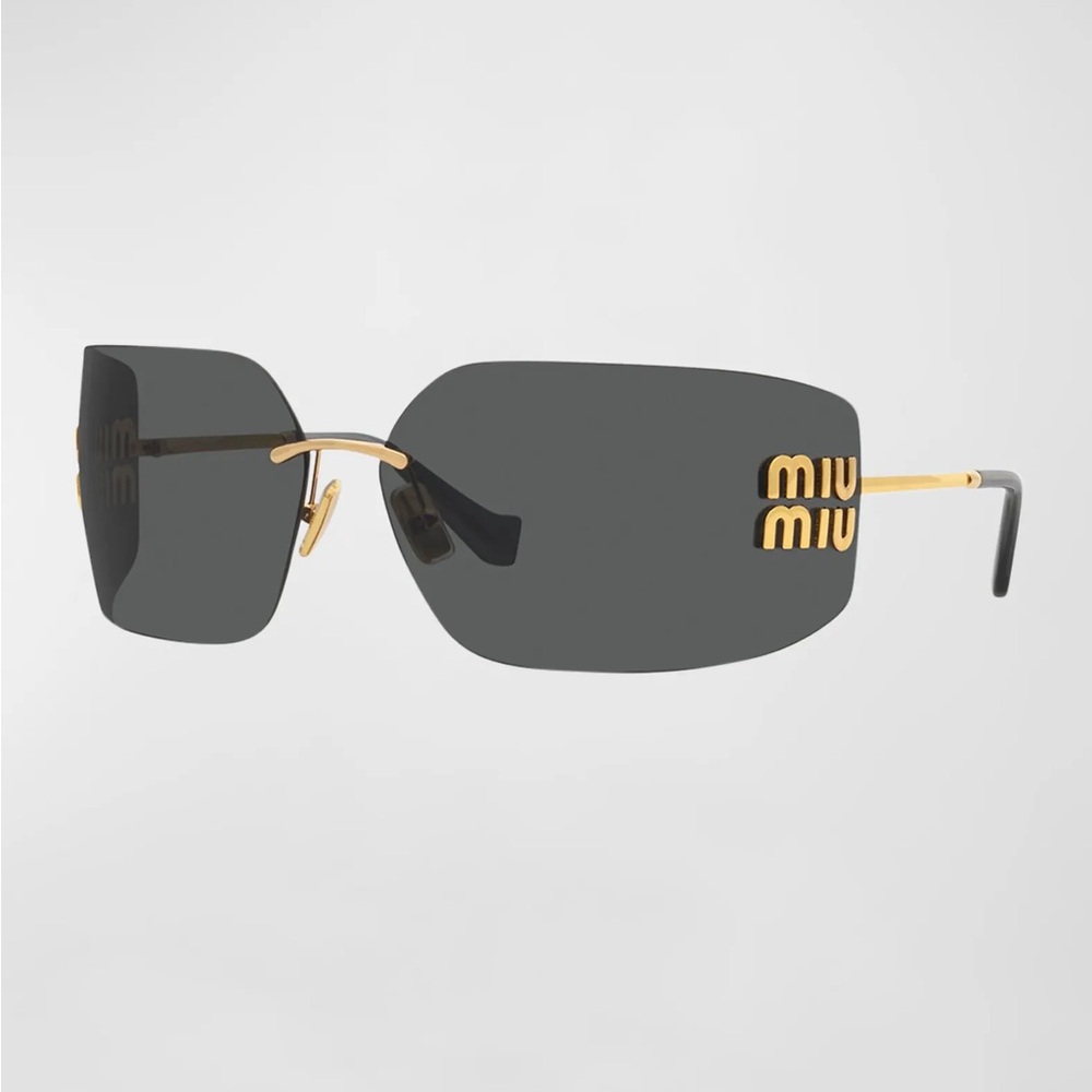 Miu Miu Black and Gold Rimless Sunglasses